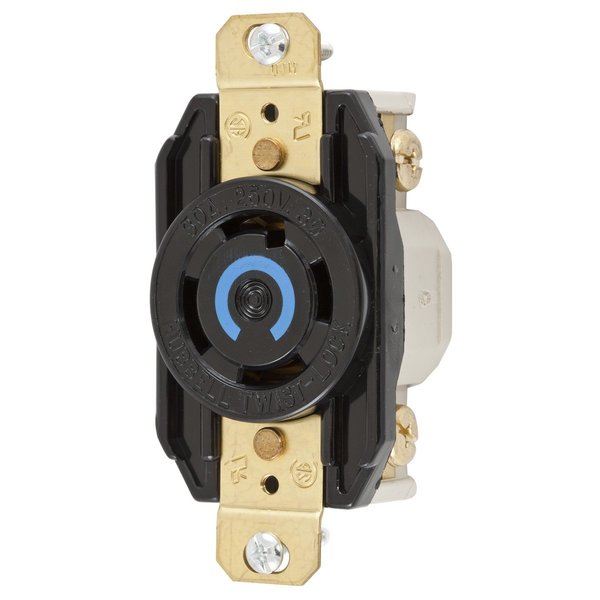 Hubbell Wiring Device-Kellems Locking Devices, Twist-Lock®, Industrial, Flush Receptacle, 30A 3-Phase Delta 250V AC, 3-Pole 4-Wire Grounding, L15-30R, Ring Terminal, Black HBL2720RT